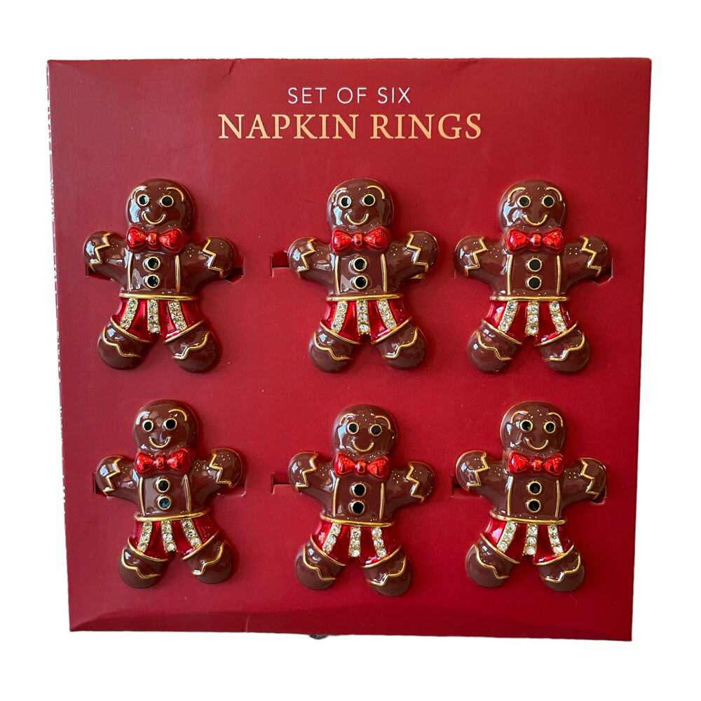 Christmas GINGERBREAD MAN Napkin Rings Set of 6 Envogue Holiday Collection New